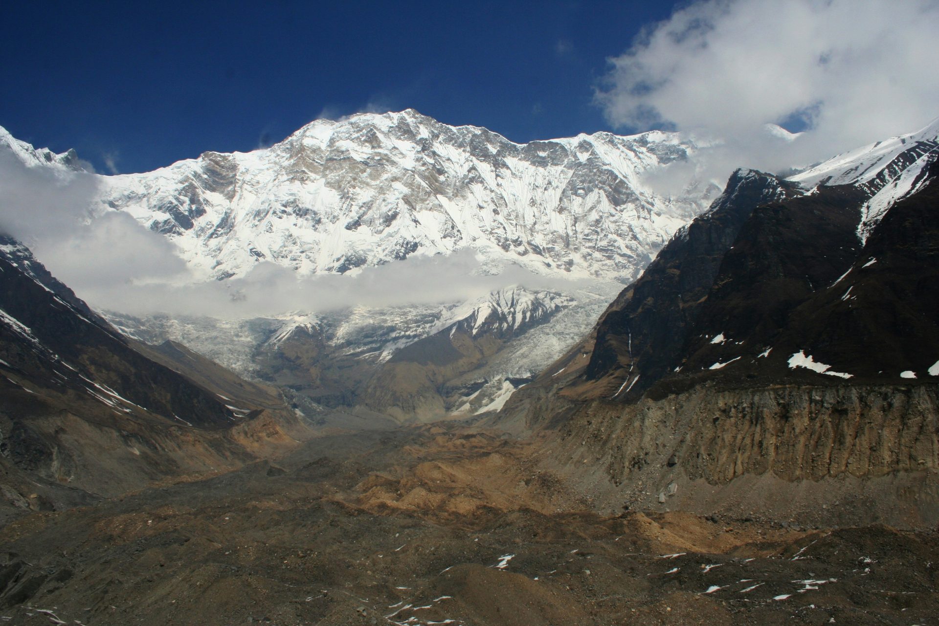 a view of a snow covered mountain range